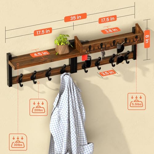 35'' Long Rustic Coat Rack Wall Mount - Image 3