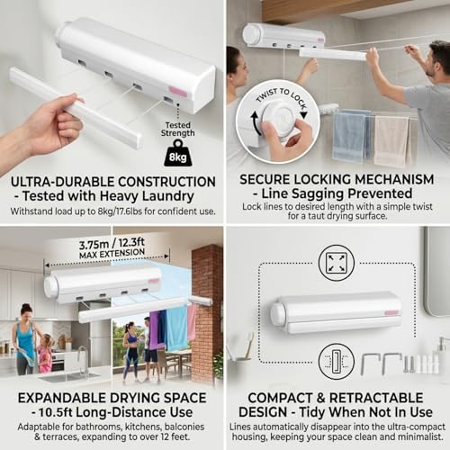 Retractable Clothesline Kit Telescopic Multiple Ropes Clothes Line, Clothes - Image 6