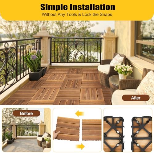 36 Pack Interlocking Wood Deck Tiles 12"x12", Outdoor Carbonized Larch Wood - Image 2