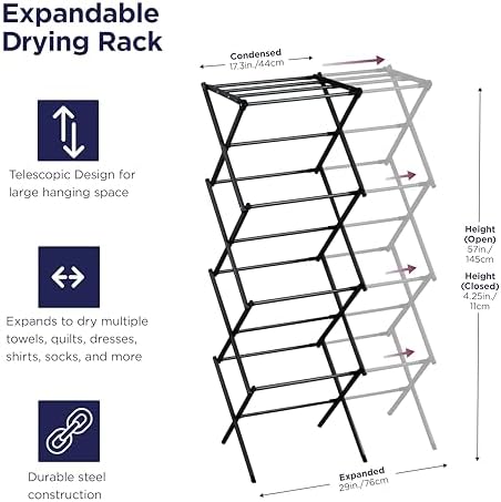 BLACK+DECKER 4-Tier Expandable Collapsible Clothes Drying Rack, Telescopic - Image 2