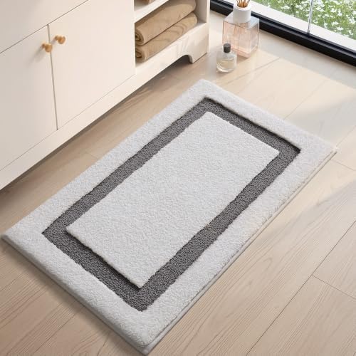 Color&Geometry White Bathroom Rugs 30x20, Extra Soft Absorbent Microfiber Bath - Image 3
