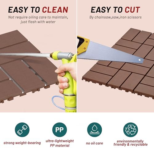 44 Pack Plastic Interlocking Patio Deck Tiles Waterproof All Weather - Image 4