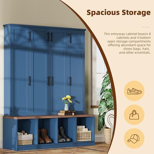 LUMISOL Wide Hall Tree with Storage Bench & Shoe Cube Storage, Mudroom Coat - Image 5
