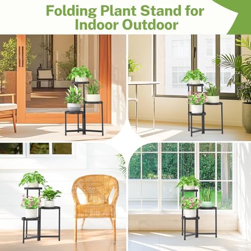 iDavosic.ly 3 Tier Folding Plant Stand Indoor Outdoor, Plastic Tray - Image 6