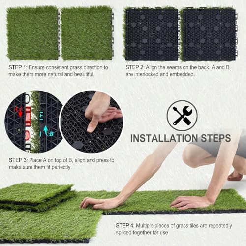 Artificial Grass Turf Tile 12"x12" Synthetic Turf Grass Self-Draining - Image 5