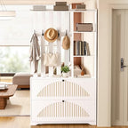 Narrow Hall Tree with Storage, Modern Entryway Coat Rack with Shoe Cabinet by WLLPNG