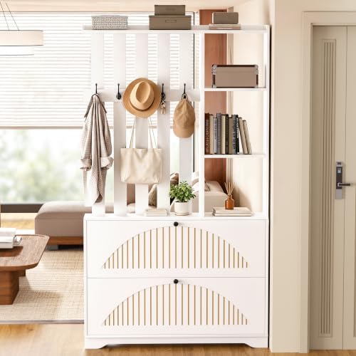 Narrow Hall Tree with Storage, Modern Entryway Coat Rack with Shoe Cabinet by WLLPNG