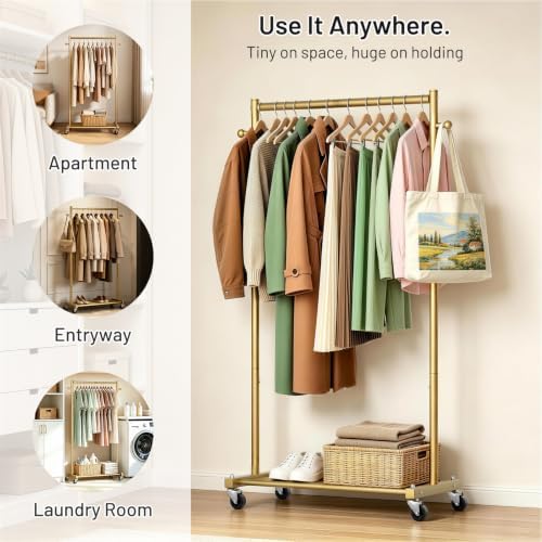 KEETDY 60" Small Clothing Rack for Hanging Clothes, Small Rolling Clothes Rack - Image 3