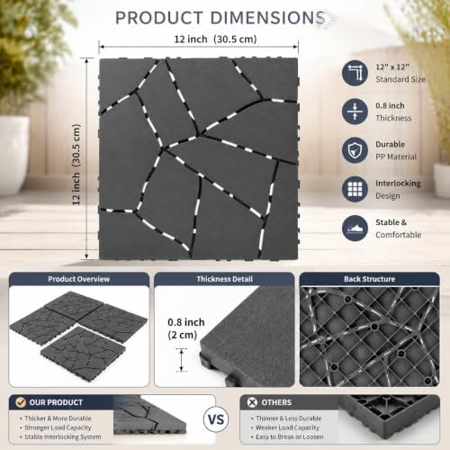 Interlocking Decking 16 Pack Plastic 12"x12" Deck Tiles Outdoor Dark Gray E - Image 6