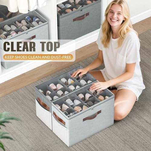 2 Pack Shoe Organizer for Closet, Foldable Shoe Storage - Image 6