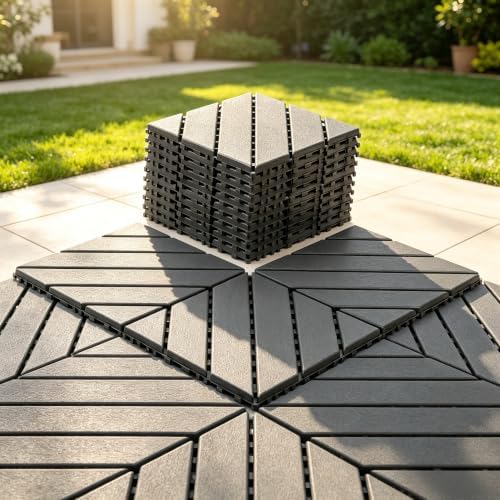 44 Pack Dark Gray 12x12 PP Plastic Interlocking Deck Tiles, Waterproof Indoor by JIATULUNVO