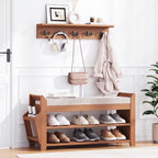 PETKABOO 31.5" Shoe Bench with Coat Rack Hidden Drawer and Side Holder by PETKABOO