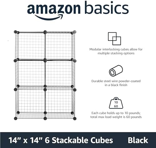 Amazon Basics 6 Cube Wire Grid Storage Organizer, Stackable Cubes, Cubby - Image 3