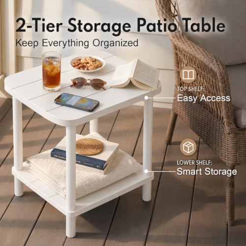 PASAMIC Outdoor Side Table, 2-Tier Oval Patio Table - Image 3