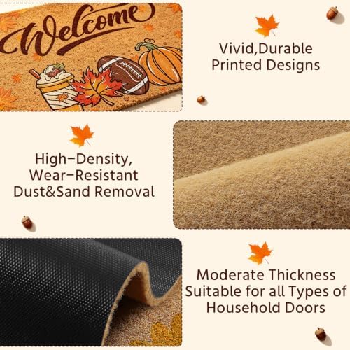 Pumpkin Football Fall Welcome Door Mat, Fall Maple Leaves Doormat - Image 7