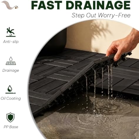 Acacia Interlocking Deck Tiles, 12 Slats, Ebony Black - Image 6