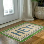 Hey Welcome Front Door Mat, Vintage Green Checkered Border - Image 6