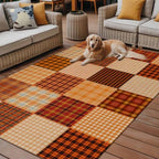 Outdoor Rug, Fall Orange Plaid Gingham Check Indoor Area Rug Outdoor Carpet RV by Litter+Star