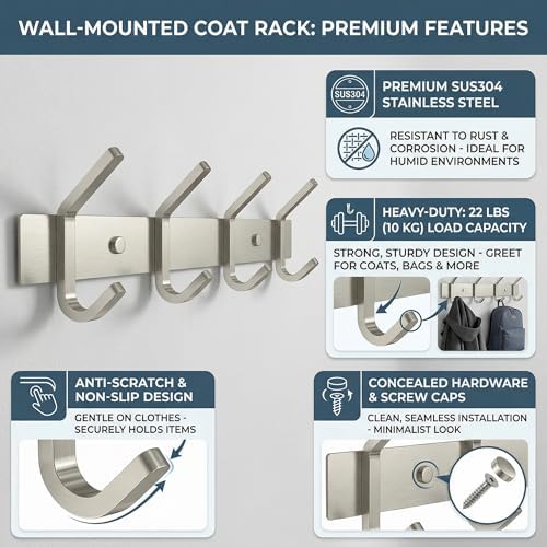 Brushed Nickel Coat Rack Wall Mount - Image 4
