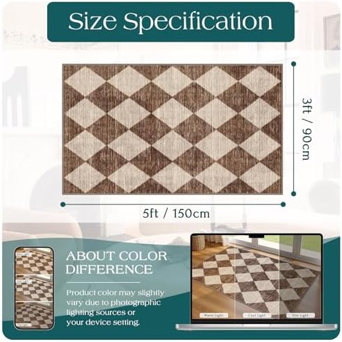 Brown Beige Checkered Entry Rug - Image 2