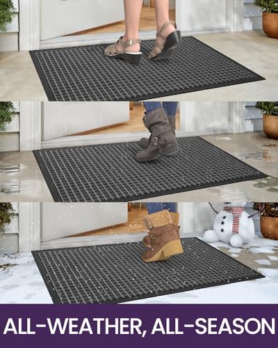 DEXI Front Door Mat Outside Entrance 24x36 Rubber Entry Doormat Grey - Image 6