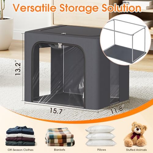 Metal Frame Clothes Storage Bins, Light Grey, 4 Pack - Image 2