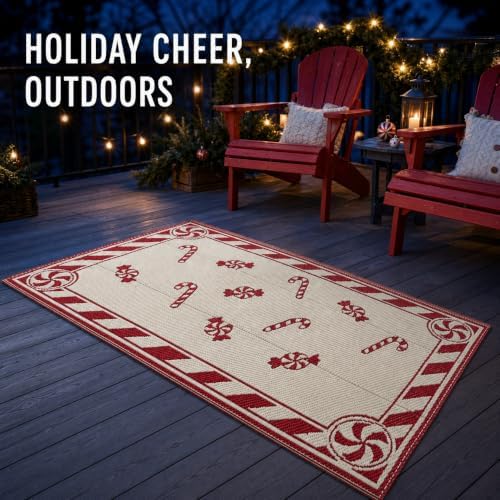 3x5 Ft Candy Cane Christmas Reversible Plastic Straw Outdoor Rug - Image 6