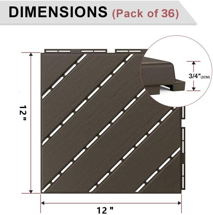 VANCASTLE Interlocking Deck Tiles 36 Pack Dark Coffee 12"x12" Patio Pavers - Image 3