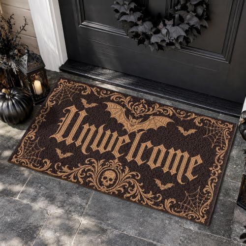 Halloween Front Door Mat Gothic Bat Skull Doormat - Image 2