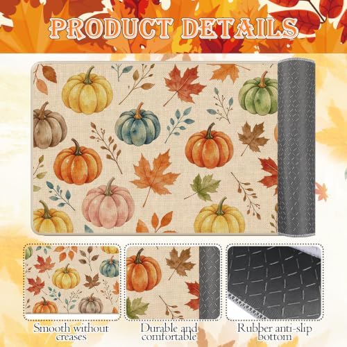 Fall Kitchen Mats Set of 2, Autumn Pumpkin Maple Leaf Kitchen Rugs - Image 4