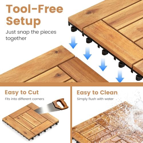 Goplus 54-Pack Acacia Wood Interlocking Deck Tiles - Image 3