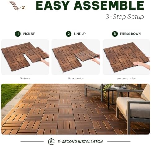 Acacia Interlocking Deck Tiles, 12 Slats - Image 3