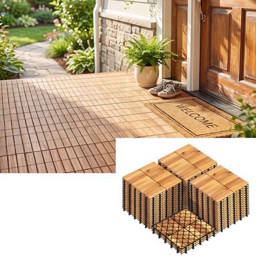 GIANTEX 54 PCS Acacia Wood Deck Tiles, Interlocking Patio Flooring Tiles by Giantex