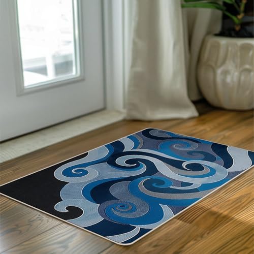Abstract Sea Wave Welcome Front Door Mat, Coastal Beach Ocean - Image 6