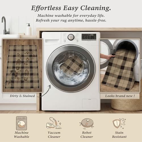 JTJ Easy Jute 2x3 Entryway Rug, Washable Non Slip Black & Beige Plaid - Image 6