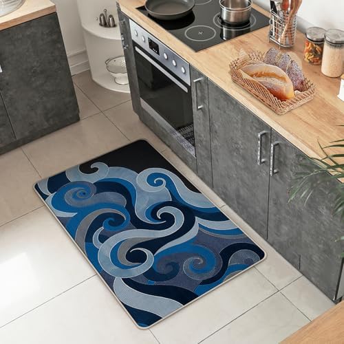 Abstract Sea Wave Welcome Front Door Mat, Coastal Beach Ocean - Image 2