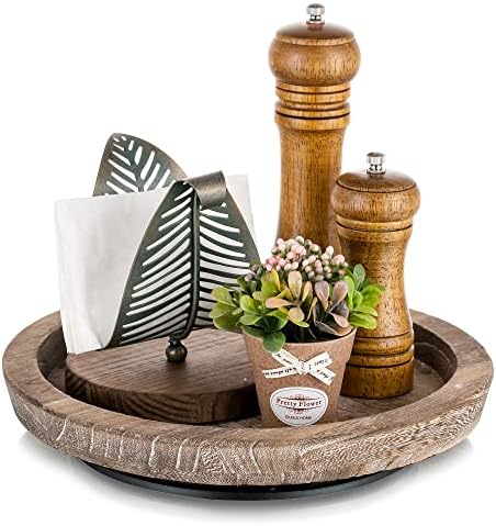 Hanobe Wooden Lazy Susan for Table Centerpiece, Round Serving Tray by Hanobe