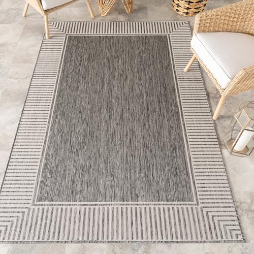 nuLOOM Asha Grey Bordered Power Loomed Indoor/Outdoor Area Rug by nuLOOM