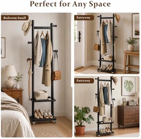 Taitiy Small Clothes Rack Solid Wood Coat Rack Freestanding - Image 5