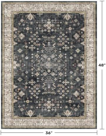 Black Boho Washable Entry Rug, 3x4 Rugs - Image 2