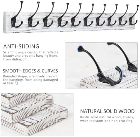 IBosins Vintage White Wall Mounted Coat Rack - Image 2