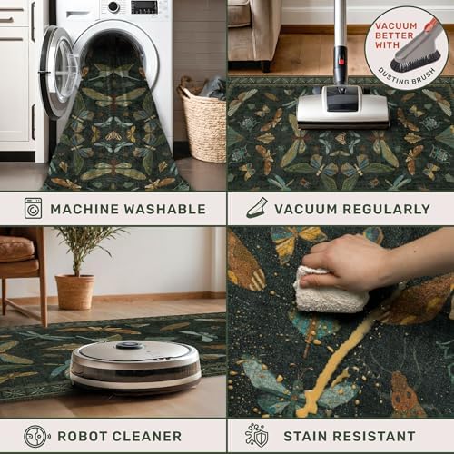 6x8 Dark Green Washable Dining Room Rug - Image 4