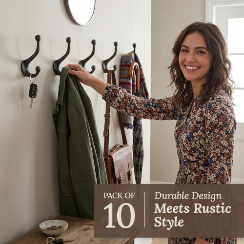 My Fancy Farmhouse Rustic Cast Iron Coat Hooks Wall Mounted Farmhouse - Image 2
