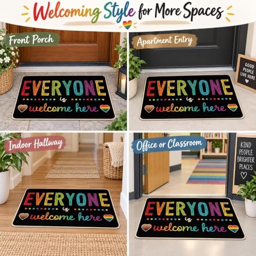 Everyone is Welcome Here Equality Front Door Mat, Pride Rainbow - Image 4