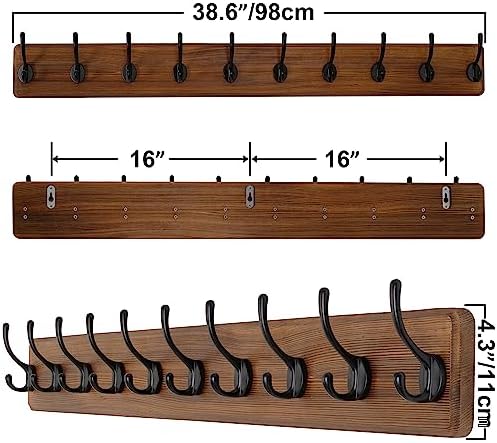 SKOLOO Rustic Wall Mounted Coat Rack, 10 Hooks, Solid Wood - Image 5