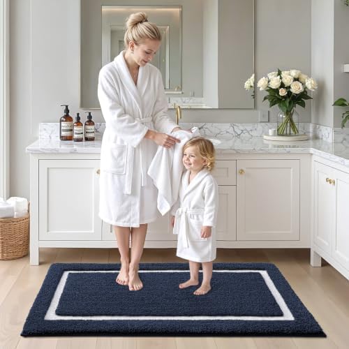 Color&Geometry Navy Blue Bathroom Rugs 43x24, Extra Soft Absorbent Microfiber - Image 4