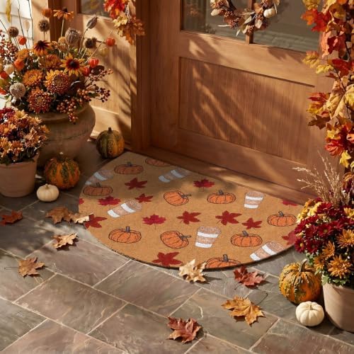 Tinideya Fall Doormat Semicircle Welcome Doormat Brown Orange 27.56'' - Image 6