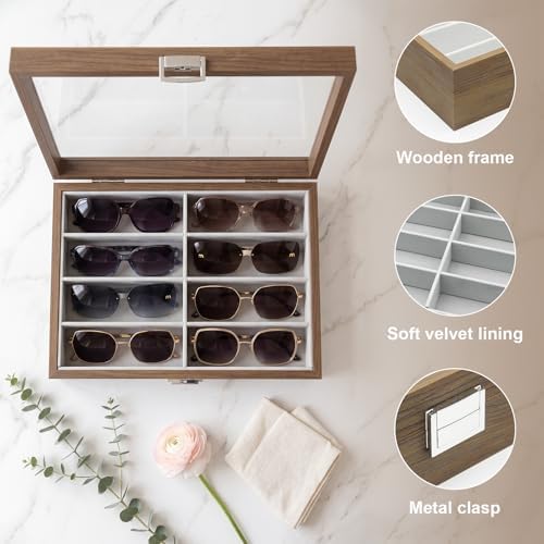 8 Slots Sunglass Organizer, PU Leather Eyewear Display Tray - Image 5