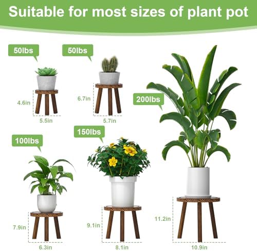 5-Pack Wood Plant Stands Indoor, Single Plant Stand - Image 2