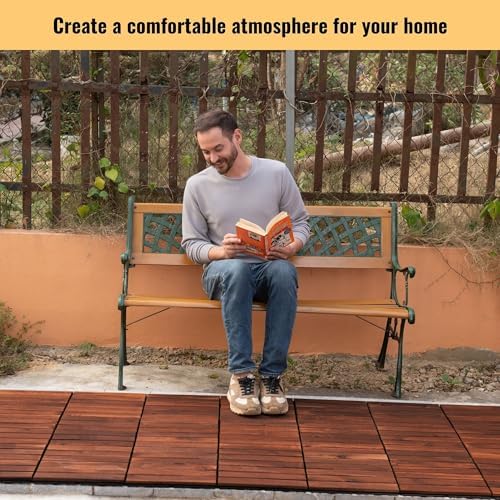 20 PCS Interlocking Deck Tiles, Striped Pattern 12"x12" Acacia Wood Outdoor - Image 4